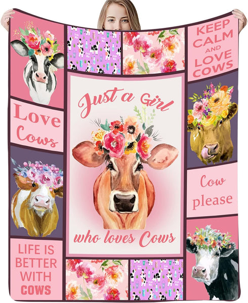 Joy Corners "Just A Girl Who Love Cows" Flower Pattern Blanket