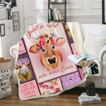 Joy Corners "Just A Girl Who Love Cows" Flower Pattern Blanket