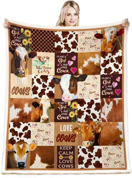 Joy Corners "Just A Girl Who Love Cows" Brown Pattern Blanket