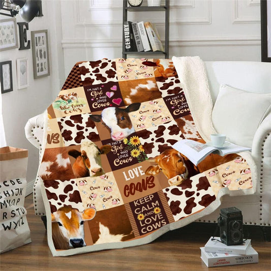 Joy Corners "Just A Girl Who Love Cows" Brown Pattern Blanket