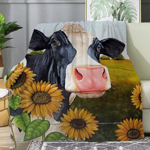 Joy Corners Holstein Cattle Sunflower Pattern Blanket