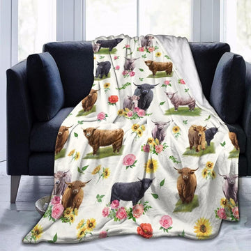 Joy Corners Highland Cattle Flowers Pattern Blanket