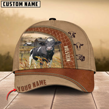 Joycorners Holstein Cattle Customized Name Light Brown Cap
