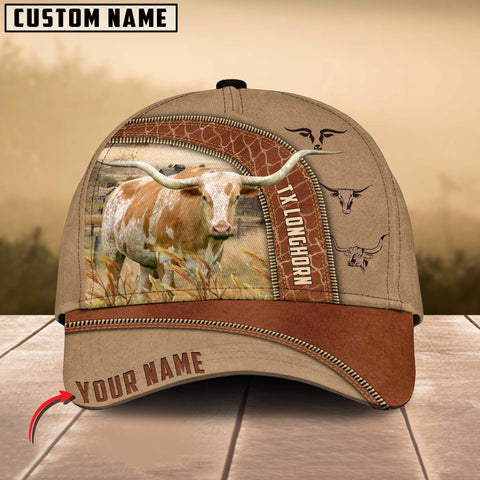 Joycorners Texas Longhorn Customized Name Light Brown Cap
