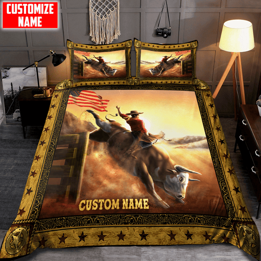 Joycorners Rodeo - Bull Riding Personalized Name Bedding Set