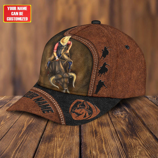 Joycorners Rodeo - Bull Riding Personalized Name Black Brown Pattern Cap