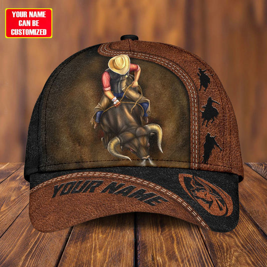 Joycorners Rodeo - Bull Riding Personalized Name Black Brown Pattern Cap