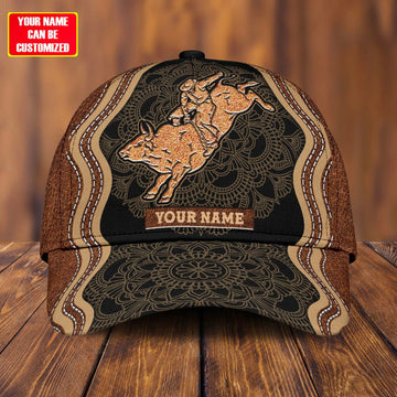 Joycorners Rodeo - Bull Riding Personalized Name Mandala Black Brown Pattern Cap