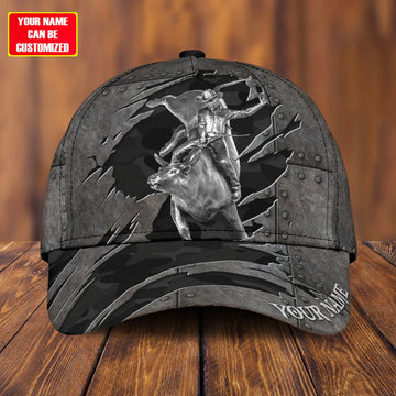Joycorners Rodeo - Bull Riding Personalized Name Black Pattern Cap