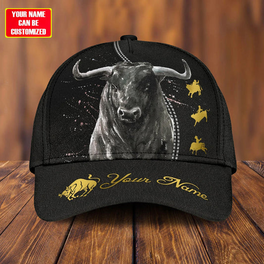 Joycorners Rodeo - Bull Riding Personalized Name Black Gold Cap