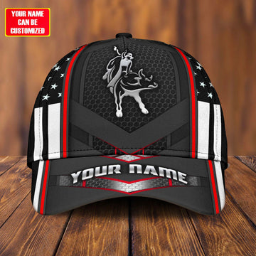 Joycorners Rodeo - Bull Riding Personalized Name Grey U.S Flag Cap