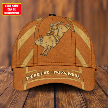 Joycorners Rodeo - Bull Riding Personalized Name Orange Pattern Cap