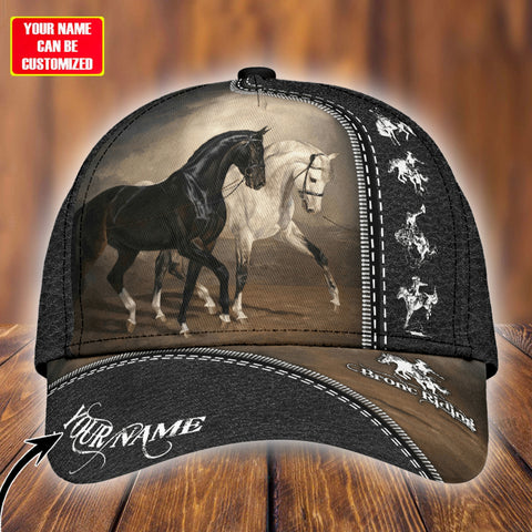 Joycorners Rodeo - Horse Riding Personalized Name Black Leather Pattern Cap