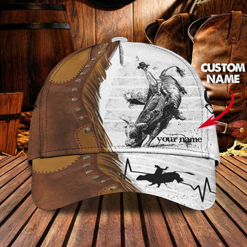 Joycorners Rodeo - Bull Riding Personalized Name Leather Pattern Cap