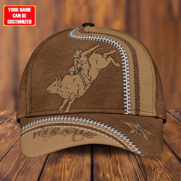 Joycorners Rodeo - Bull Riding Personalized Name Brown Zip Pattern Cap