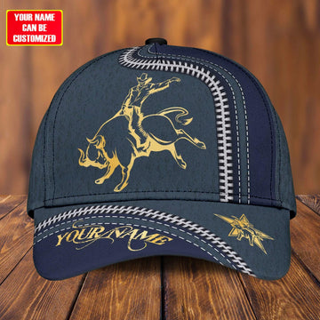 Joycorners Rodeo - Bull Riding Personalized Name Navy Gold Cap