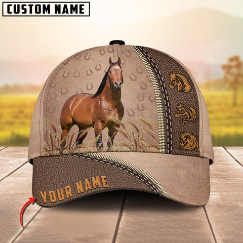 Joycorners Horse Personalized Name Brown Leather Pattern Cap