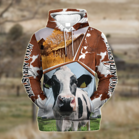 Joycorners Funny Holstein Cattle Farmhouse 3D Printed Hoodie