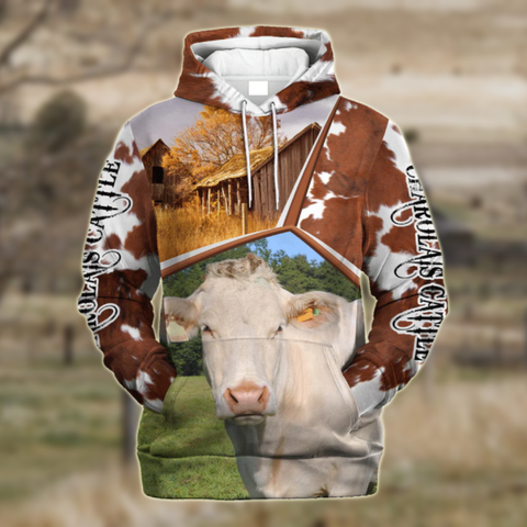 Joycorners Funny Charolais Cattle Farmhouse 3D Printed Hoodie