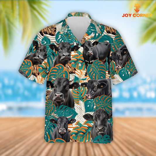 Joy Corners Black Angus Cattle 3D Hawaiian Flower Shirt