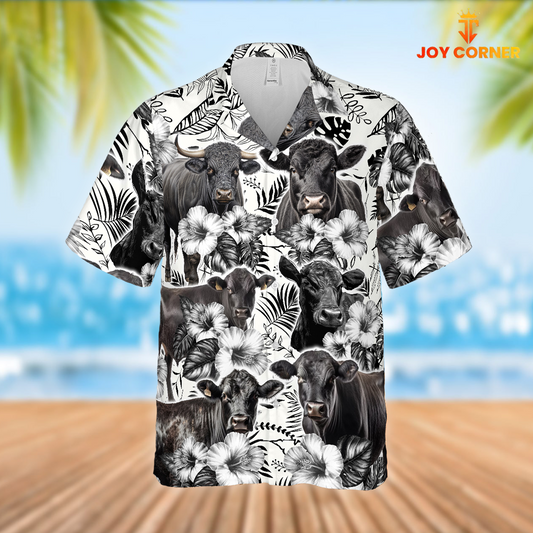 Joy Corners Black Angus Cattle 3D Hawaiian Flower Shirt