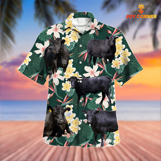 Joy Corners Black Angus Cattle 3D Hawaiian Flower Shirt