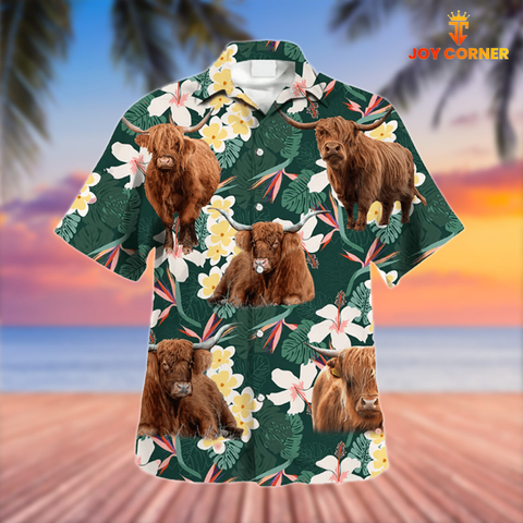 Joy Corners Highland Cattle 3D Hawaiian Flower Shirt