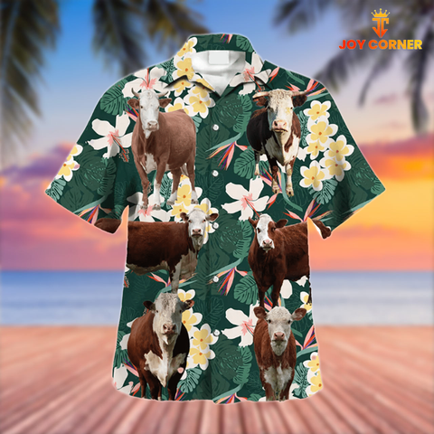 Joy Corners Hereford Cattle 3D Hawaiian Flower Shirt