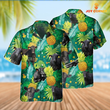 Joy Corners Black Angus Cattle Pineapple Tropical Pattern Hawaiian Shirt