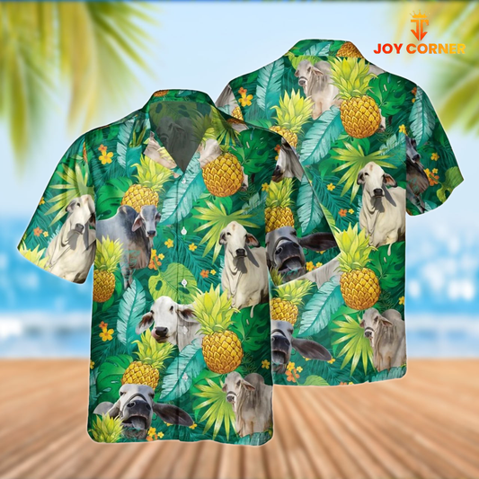 Joy Corners Brahman Cattle Pineapple Tropical Pattern Hawaiian Shirt