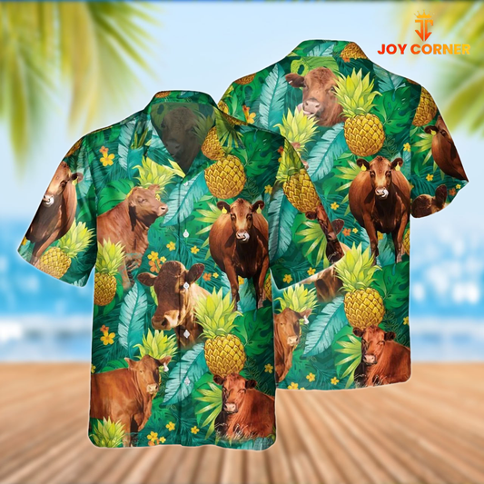 Joy Corners Red Angus Cattle Pineapple Tropical Pattern Hawaiian Shirt