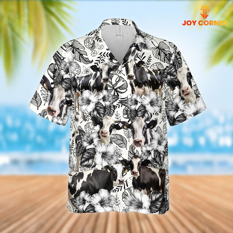 Joy Corners Holstein Cattle 3D Hawaiian Flower Shirt