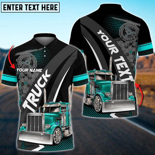 Joycorners Truck Cyan Personalized Name Shirt For Truck Driver, Trucking Gift 3D Shirt