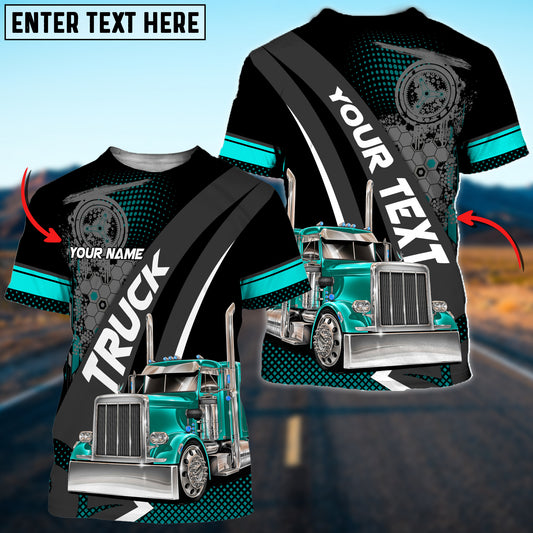 Joycorners Truck Cyan Personalized Name Shirt For Truck Driver, Trucking Gift 3D Shirt