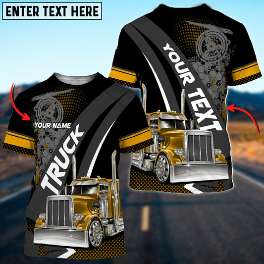 Joycorners Truck Yellow Personalized Name Shirt For Truck Driver, Trucking Gift 3D Shirt