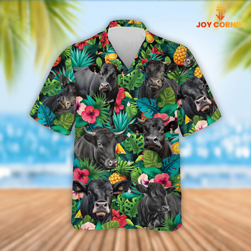 Joy Corners Black Angus Cattle Tropical Fruits Pattern Hawaiian Shirt