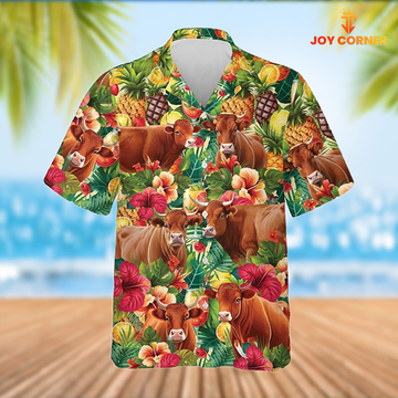 Joy Corners Red Angus Tropical Fruits Pattern Hawaiian Shirt