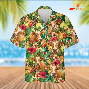 Joy Corners Limousin Cattle Tropical Fruits Pattern Hawaiian Shirt