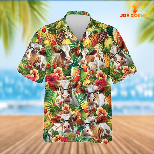 Joy Corners Funny Shorthorn Tropical Fruits Pattern Hawaiian Shirt