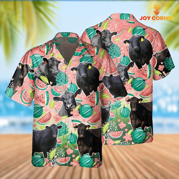 Joy Corners Black Angus Cattle Watermelon Pattern Hawaiian Shirt