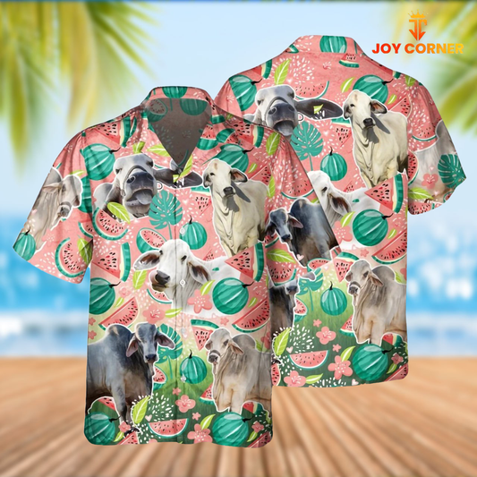 Joy Corners Brahman Cattle Watermelon Pattern Hawaiian Shirt