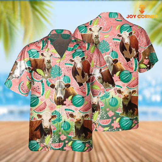 Joy Corners Hereford Cattle Watermelon Pattern Hawaiian Shirt