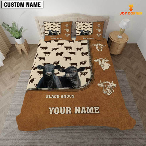 Joycorners Custom Name Black Angus Cattle Brown Bedding Set