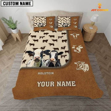 Joycorners Custom Name Holstein Cattle Brown Bedding Set