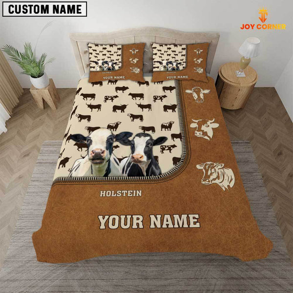 Joycorners Custom Name Holstein Cattle Brown Bedding Set