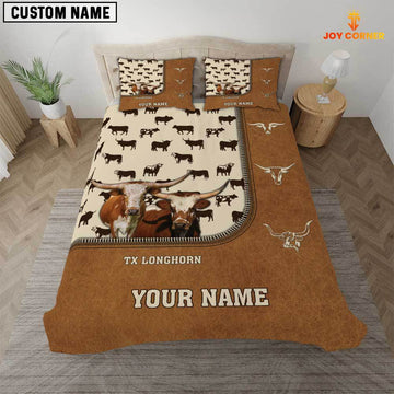 Joycorners Custom Name Texas Longhorn Cattle Brown Bedding Set