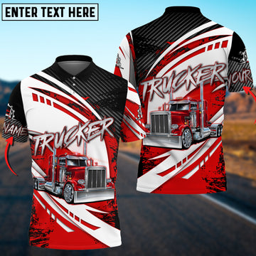Joycorners Trucker Red-White Metal Pattern Personalized Name Shirt For Truck Driver
