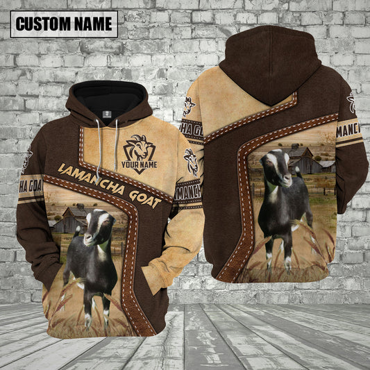 Joycorners Farm LaMancha Goat Brown Leather Pattern Custom Name 3D Shirts