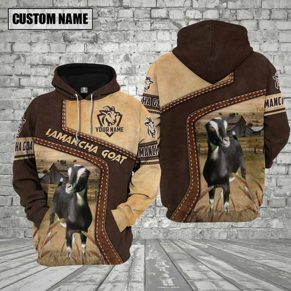Joycorners Farm LaMancha Goat Brown Leather Pattern Custom Name 3D Shirts