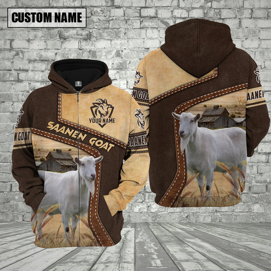 Joycorners Farm Saanen Goat Brown Leather Pattern Custom Name 3D Shirts